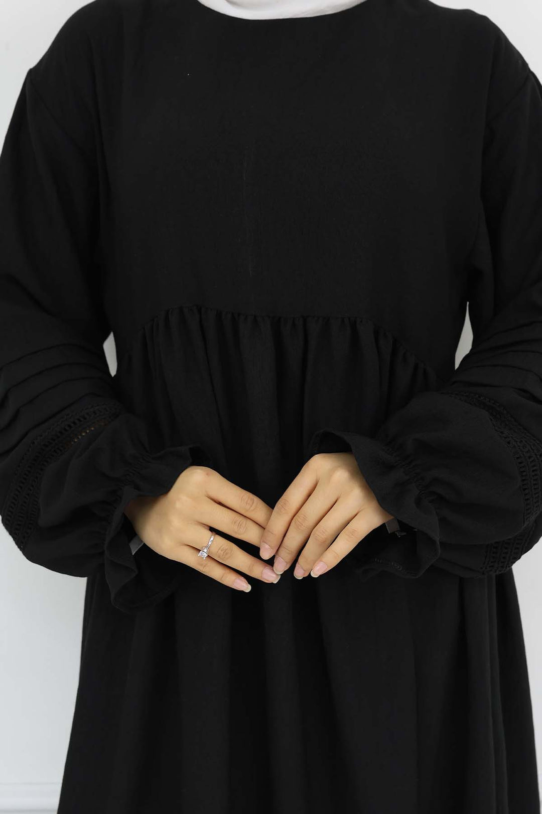 BNG Women Nervür Detaylı Tesettür Elbise Siyah 2207 - Lakeland