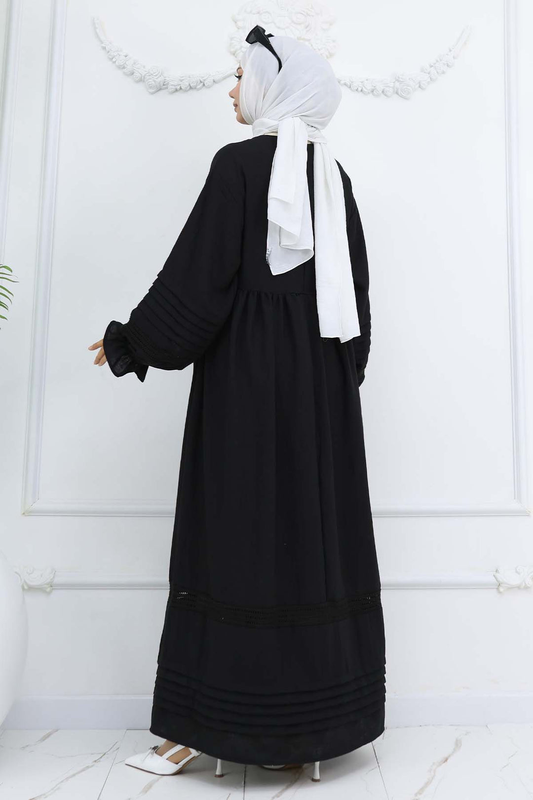 BNG Women Nervür Detaylı Tesettür Elbise Siyah 2207 - Lakeland