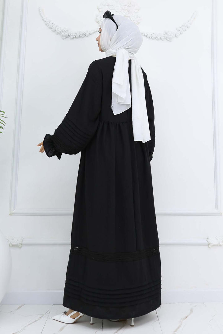 BNG Women Nervür Detaylı Tesettür Elbise Siyah 2207 - Lakeland