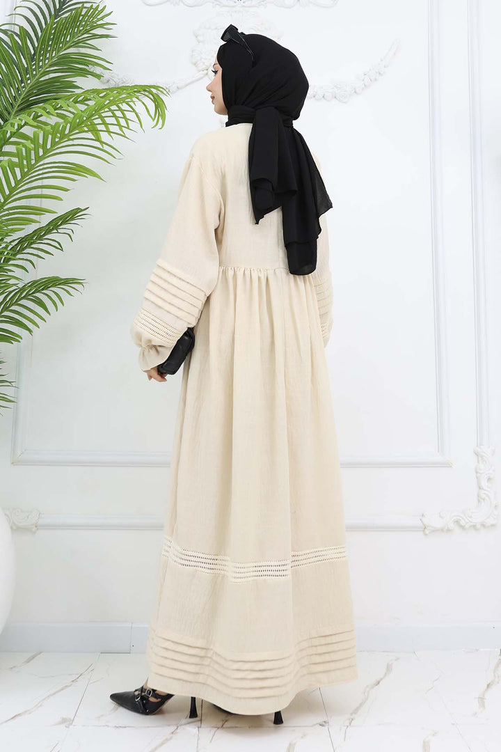 BNG Women Nervür Detaylı Tesettür Elbise Taş Rengi 2207 - El Monte