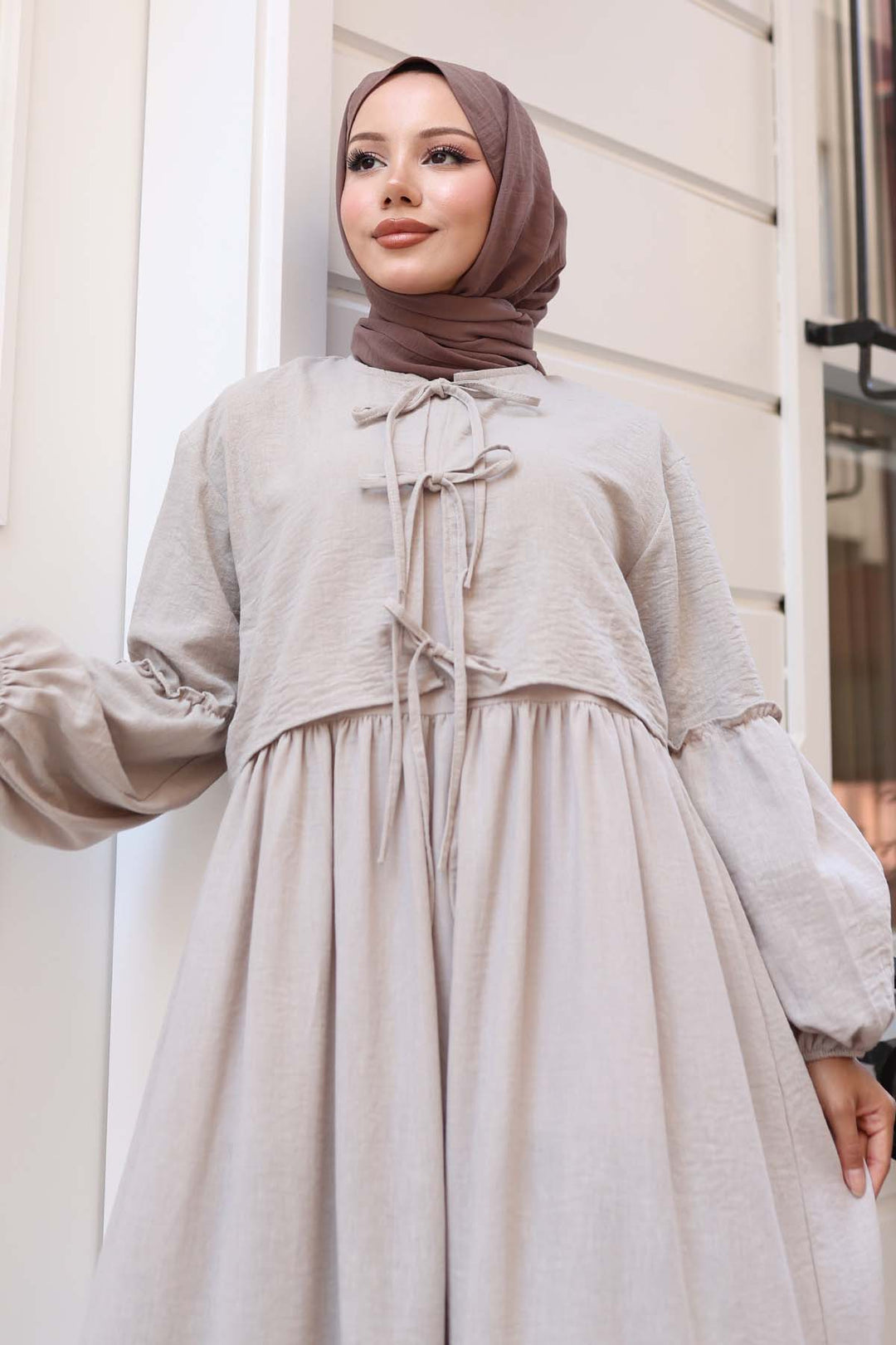 BNG Women Fiyonk Detaylı Elbise Takım Bej 2271 - Farnborough