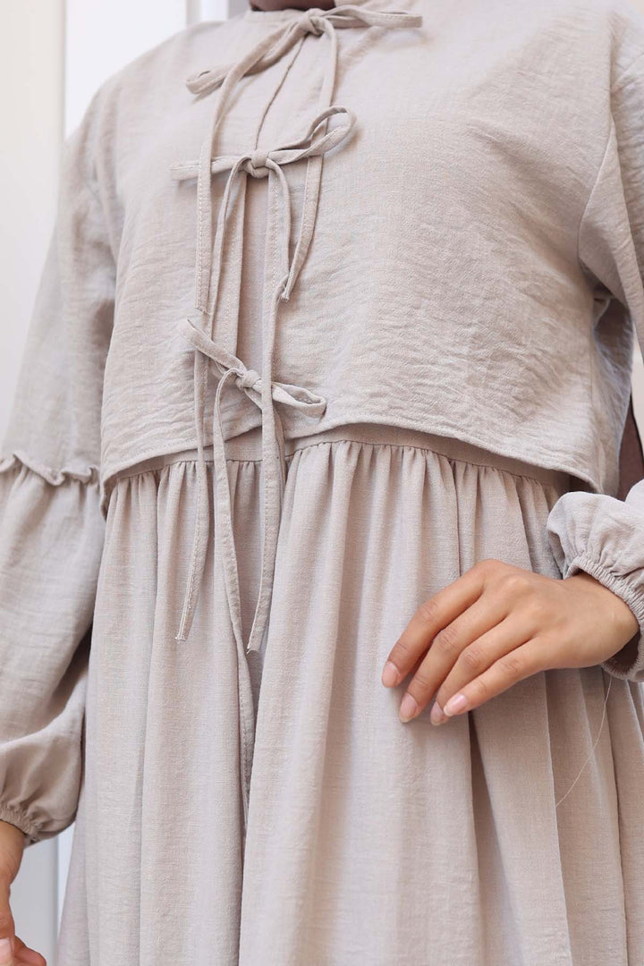 BNG Women Fiyonk Detaylı Elbise Takım Bej 2271 - Farnborough