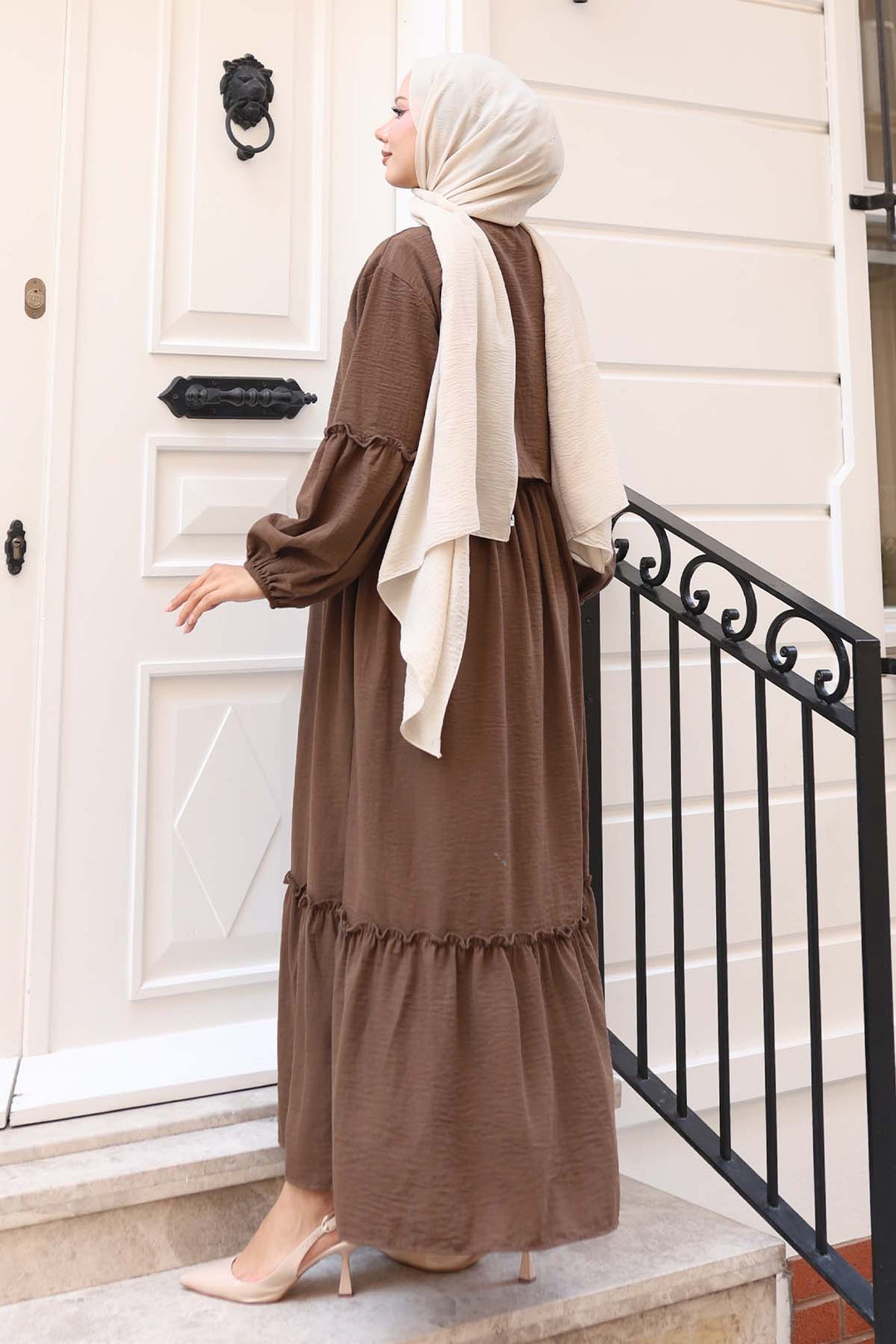 BNG Women Fiyonk Detaylı Elbise Takım Kahverengi 2271 - Blainville