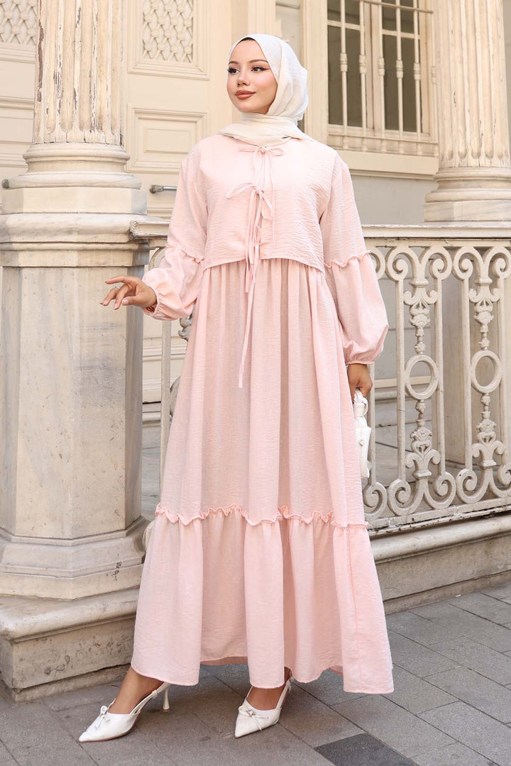 BNG Women Fiyonk Detaylı Elbise Takım Pudra 2271 - Haverstraw