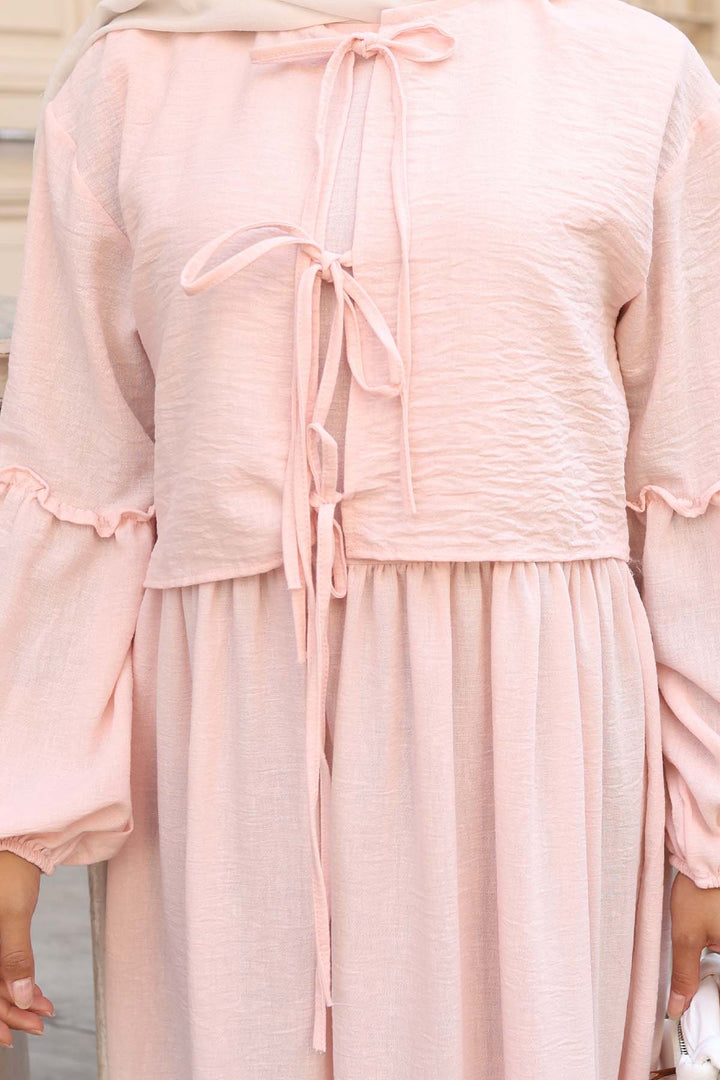 BNG Women Fiyonk Detaylı Elbise Takım Pudra 2271 - Haverstraw