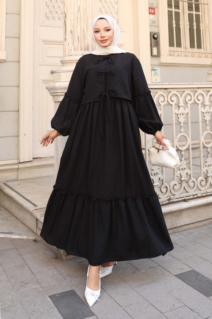 BNG Women Fiyonk Detaylı Elbise Takım Siyah 2271 - Perth