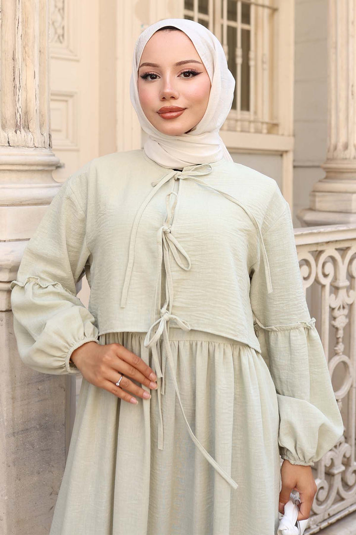 BNG Women Fiyonk Detaylı Elbise Takım Su Yeşili 2271 - Tenancingo