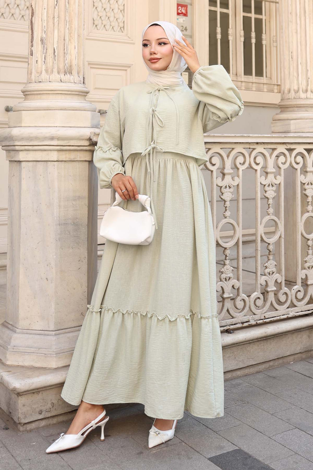 BNG Women Fiyonk Detaylı Elbise Takım Su Yeşili 2271 - Tenancingo