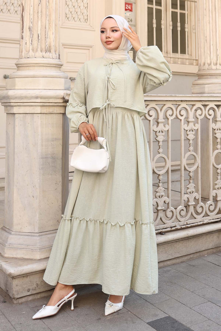 BNG Women Fiyonk Detaylı Elbise Takım Su Yeşili 2271 - Tenancingo