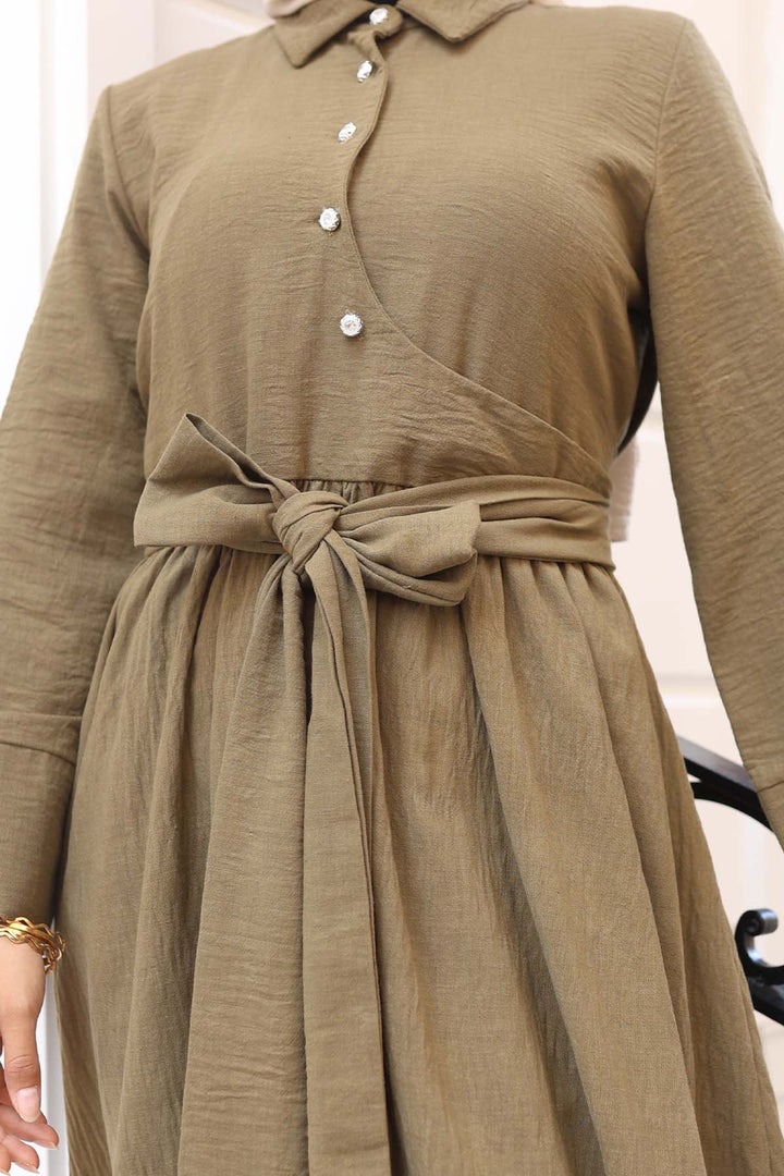 BNG Women Waist-Tied Hijab Dress Khaki 2304 - Tomar