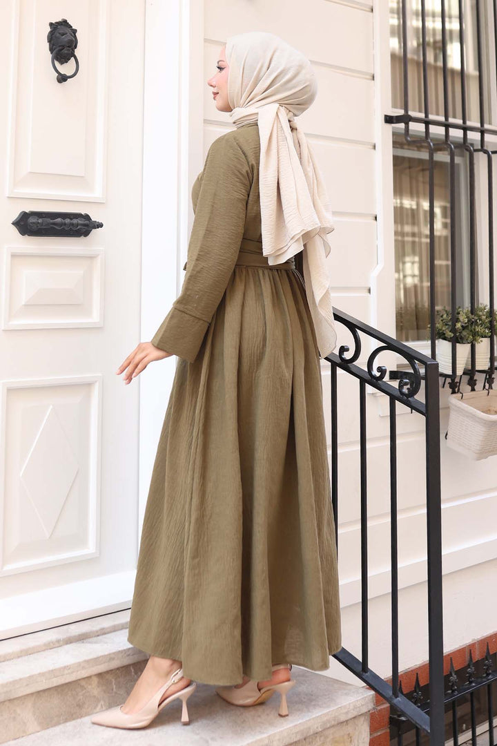 BNG Women Waist-Tied Hijab Dress Khaki 2304 - Tomar