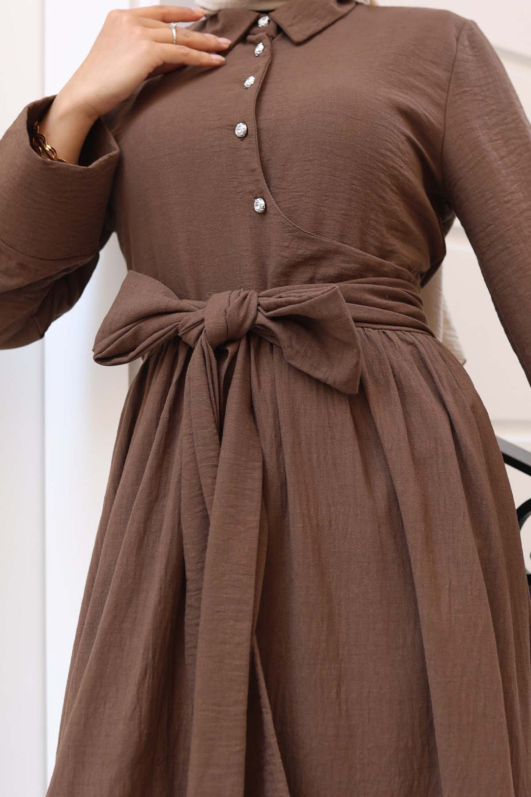 BNG Women Belted Modest Dress Brown 2304 - Ampelókipoi