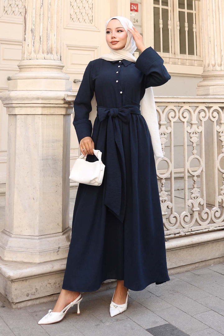 BNG Women Waist-Tied Hijab Dress Navy Blue 2304 - Tepatitlán de Morelos