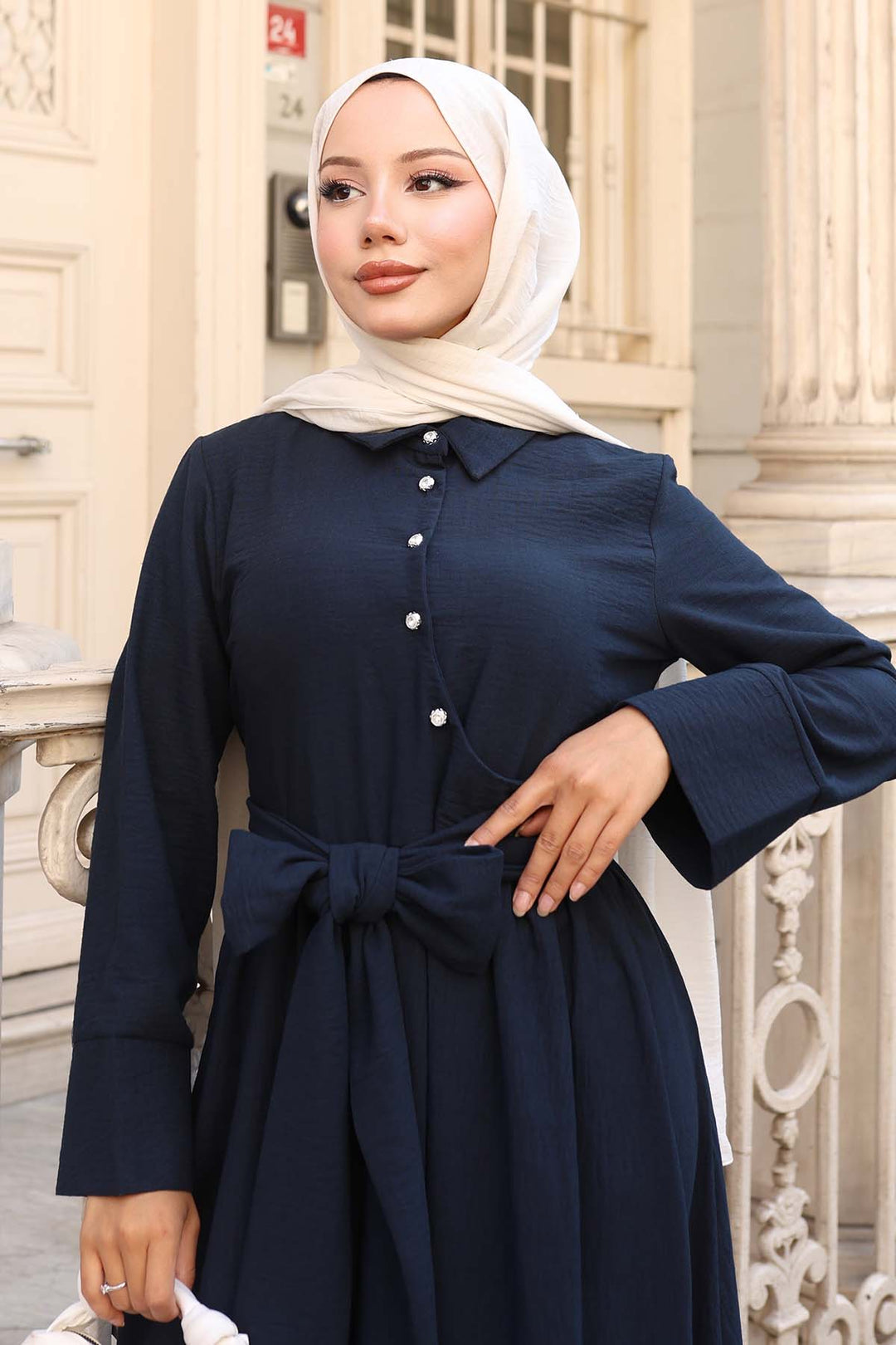 BNG Women Waist-Tied Hijab Dress Navy Blue 2304 - Tepatitlán de Morelos