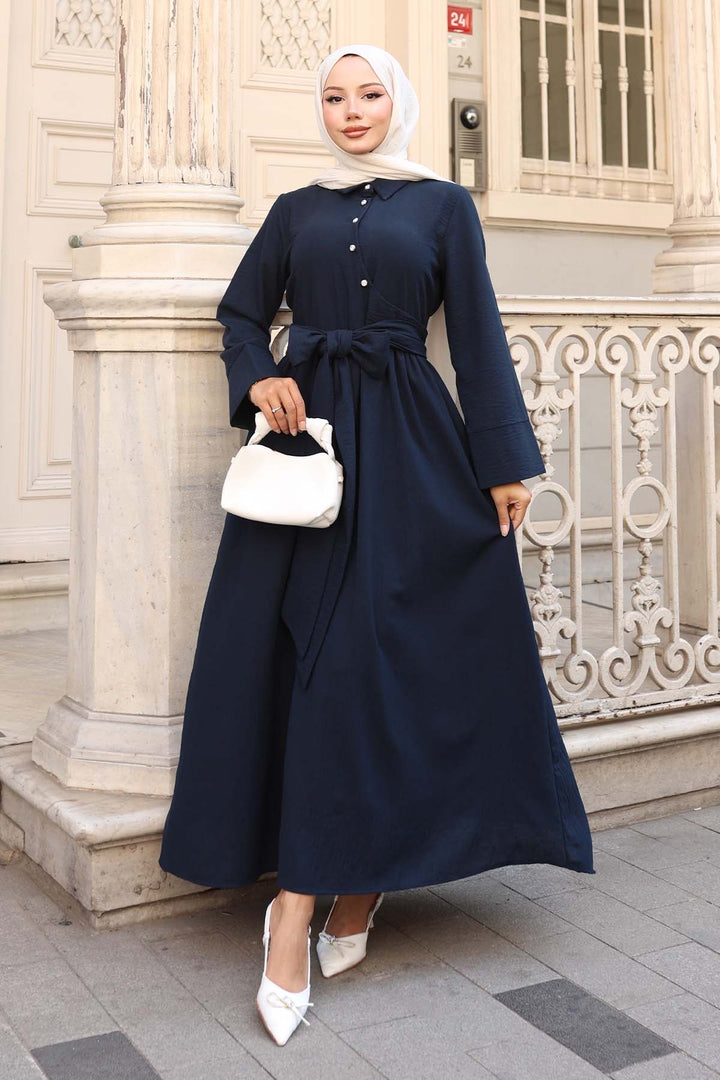 BNG Women Waist-Tied Hijab Dress Navy Blue 2304 - Tepatitlán de Morelos