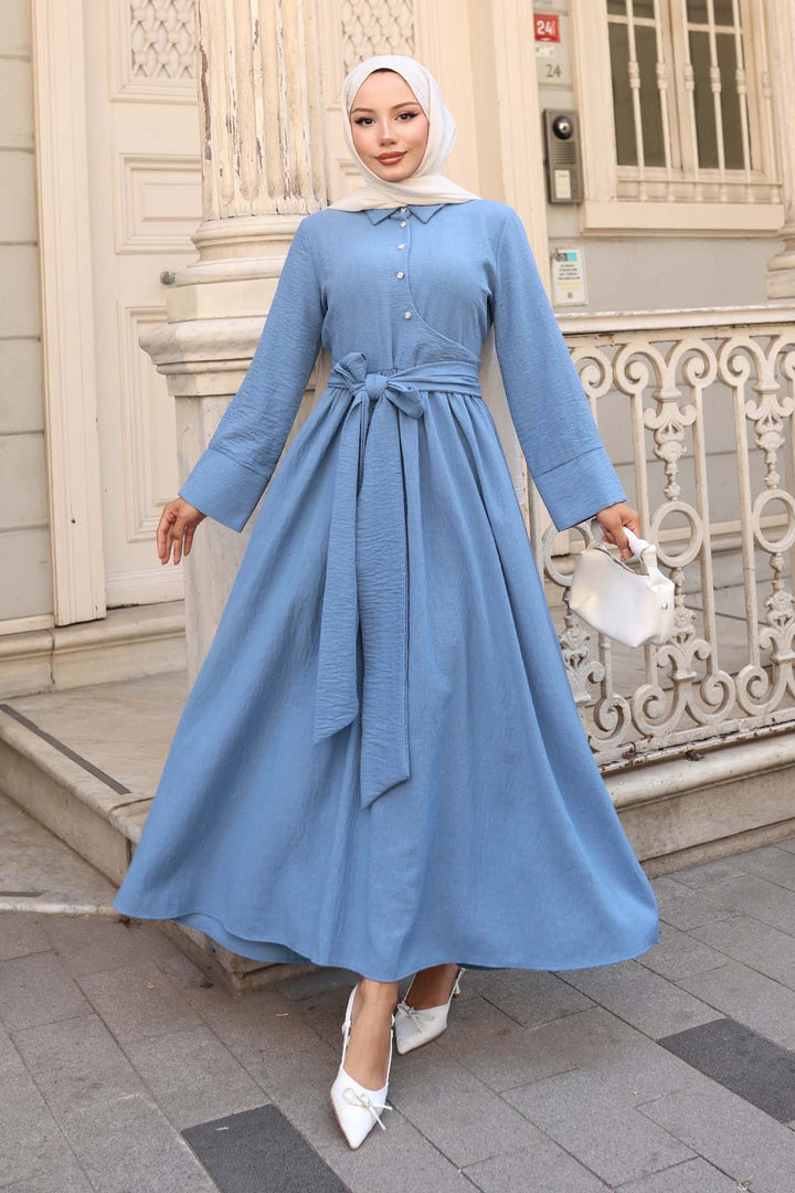 BNG Women Waist-Tied Hijab Dress Blue 2304 - Venray