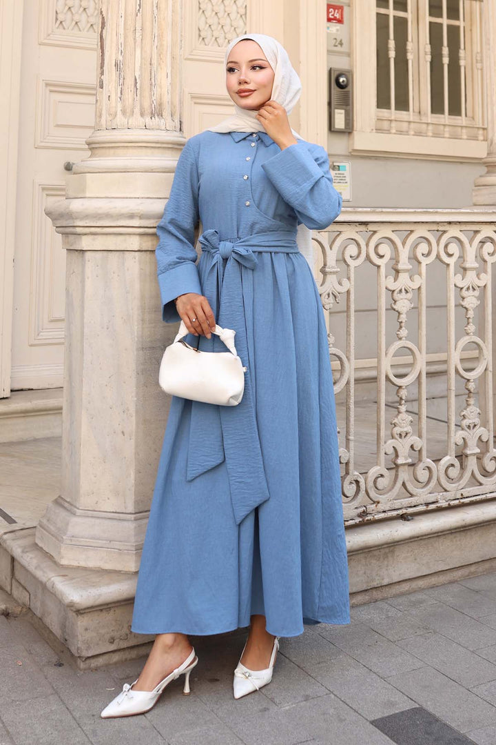 BNG Women Waist-Tied Hijab Dress Blue 2304 - Westchester