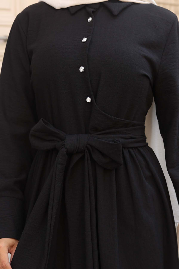 BNG Women Waist-Tied Hijab Dress Black 2304 - Nettetal