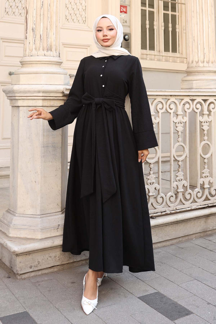 BNG Women Waist-Tied Hijab Dress Black 2304 - Nettetal