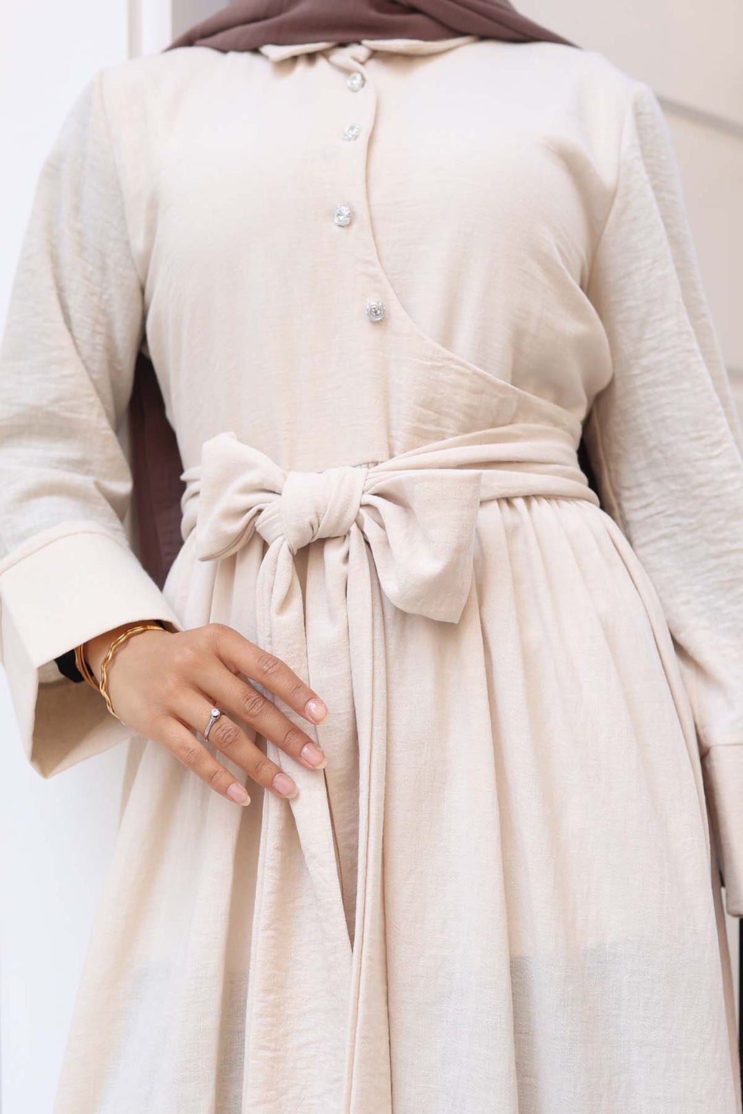 BNG Women Tie-Waist Modest Dress Stone Color 2304 - Novara