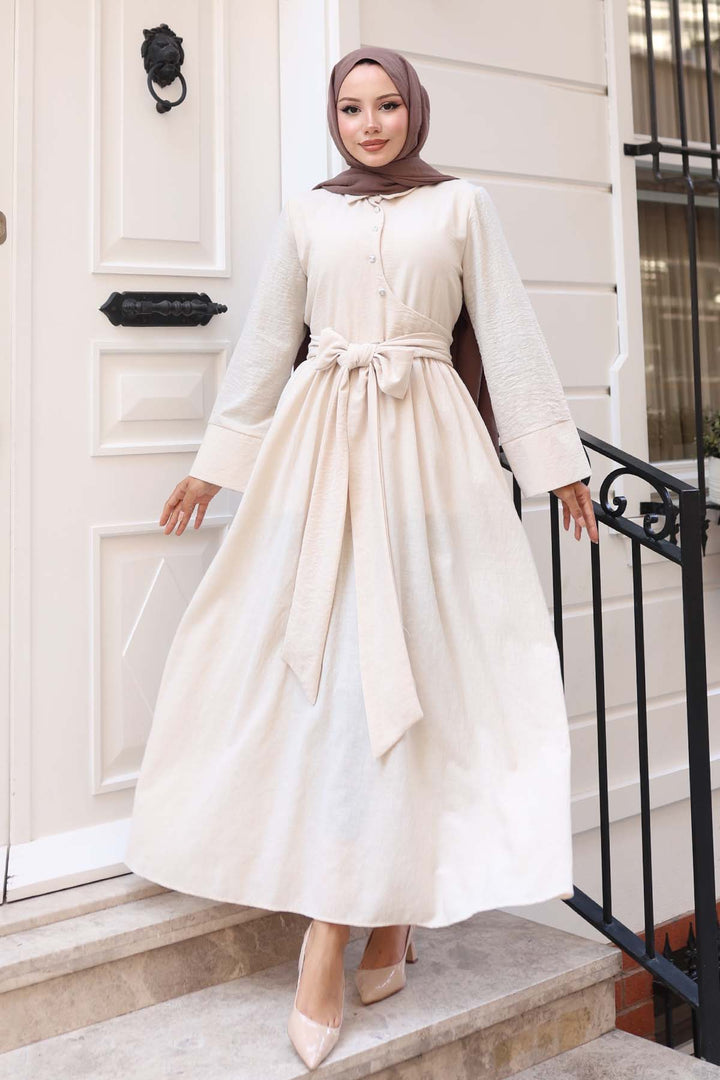 BNG Women Tie-Waist Modest Dress Stone Color 2304 - Novara