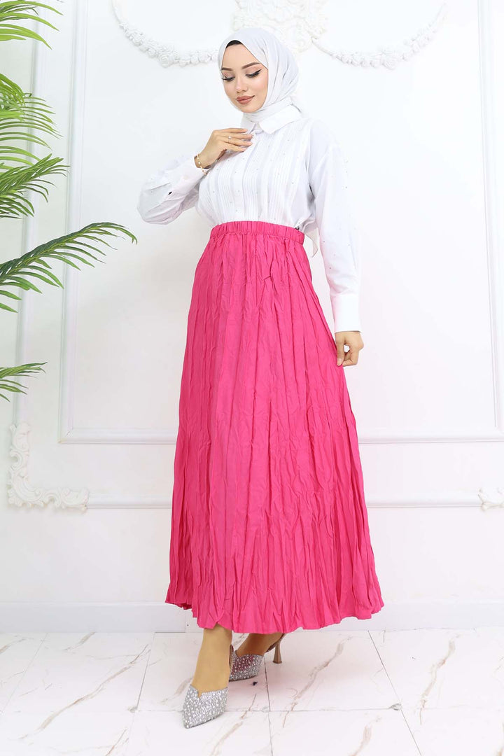 BNG Women Elastic Waist Pleated Skirt Fuchsia 3435 - Acton
