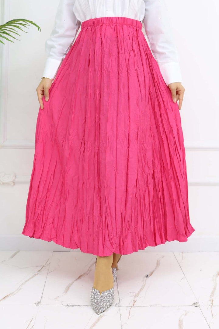 BNG Women Elastic Waist Pleated Skirt Fuchsia 3435 - Acton