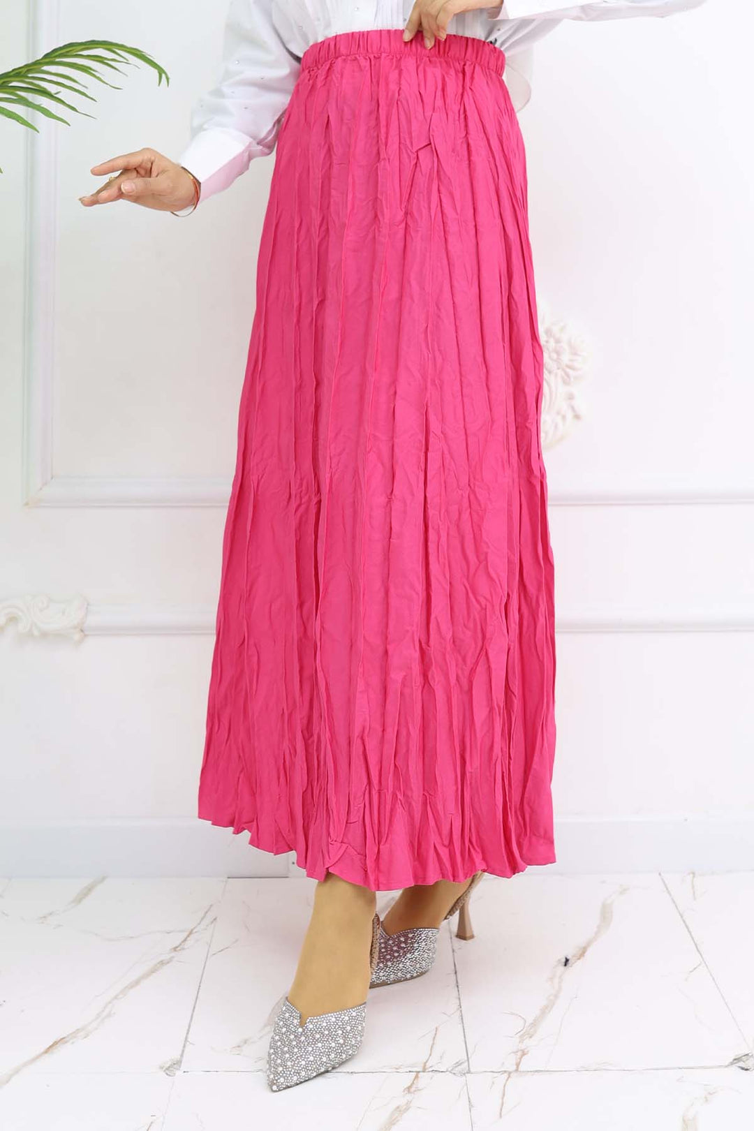 BNG Women Elastic Waist Pleated Skirt Fuchsia 3435 - Acton