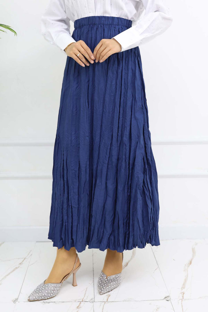BNG Women Elastic Waist Pleated Skirt Navy Blue 3435 - Lucan