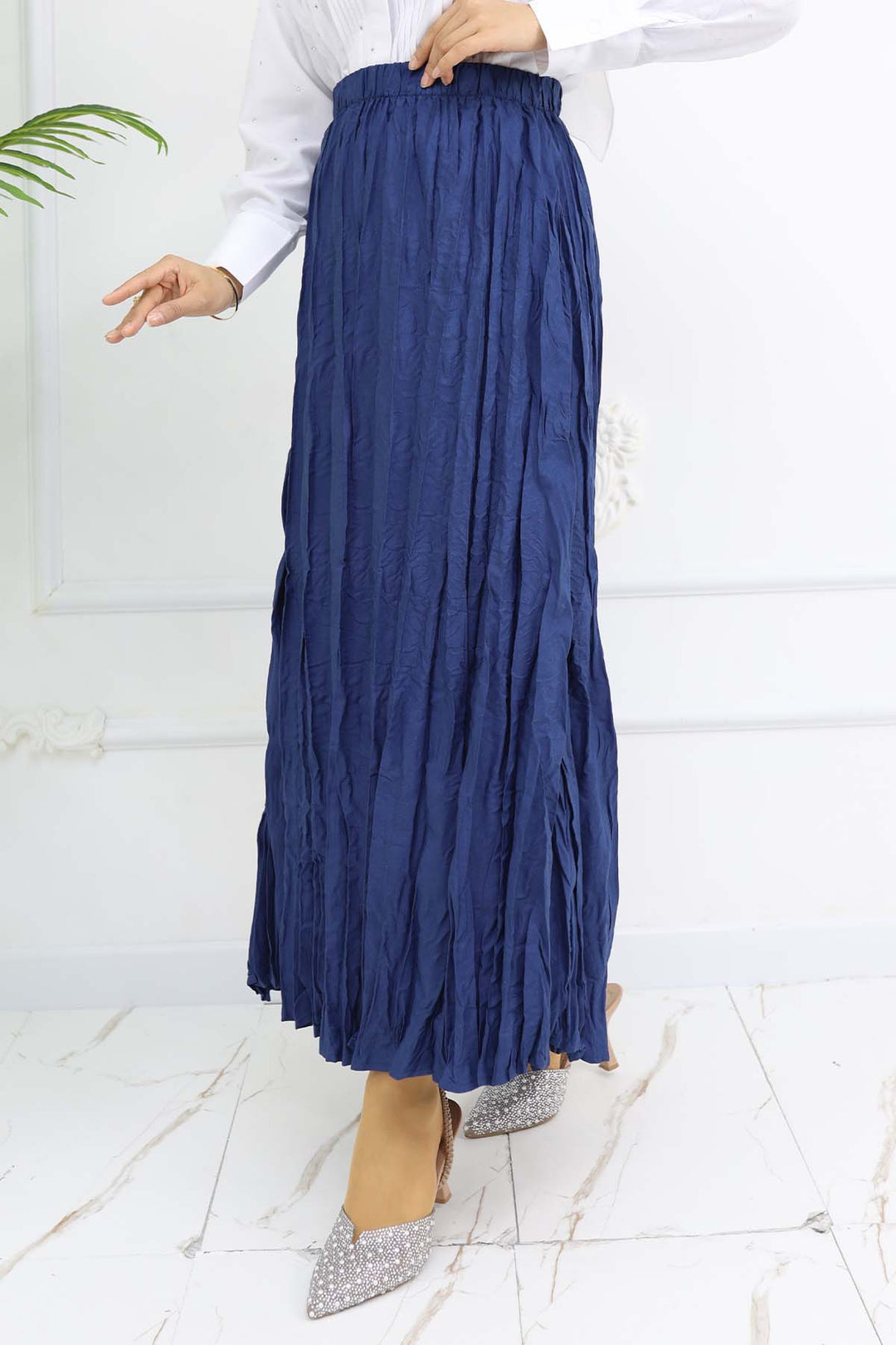 BNG Women Elastic Waist Pleated Skirt Navy Blue 3435 - Lucan