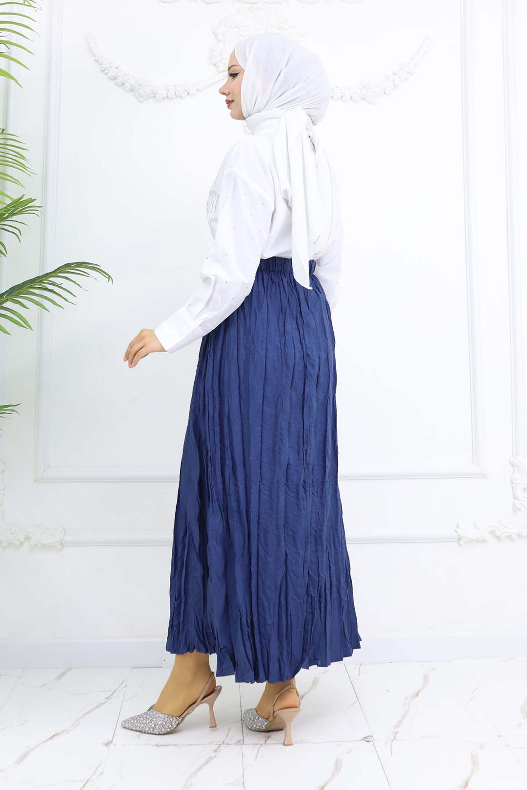 BNG Women Elastic Waist Pleated Skirt Navy Blue 3435 - Lucan