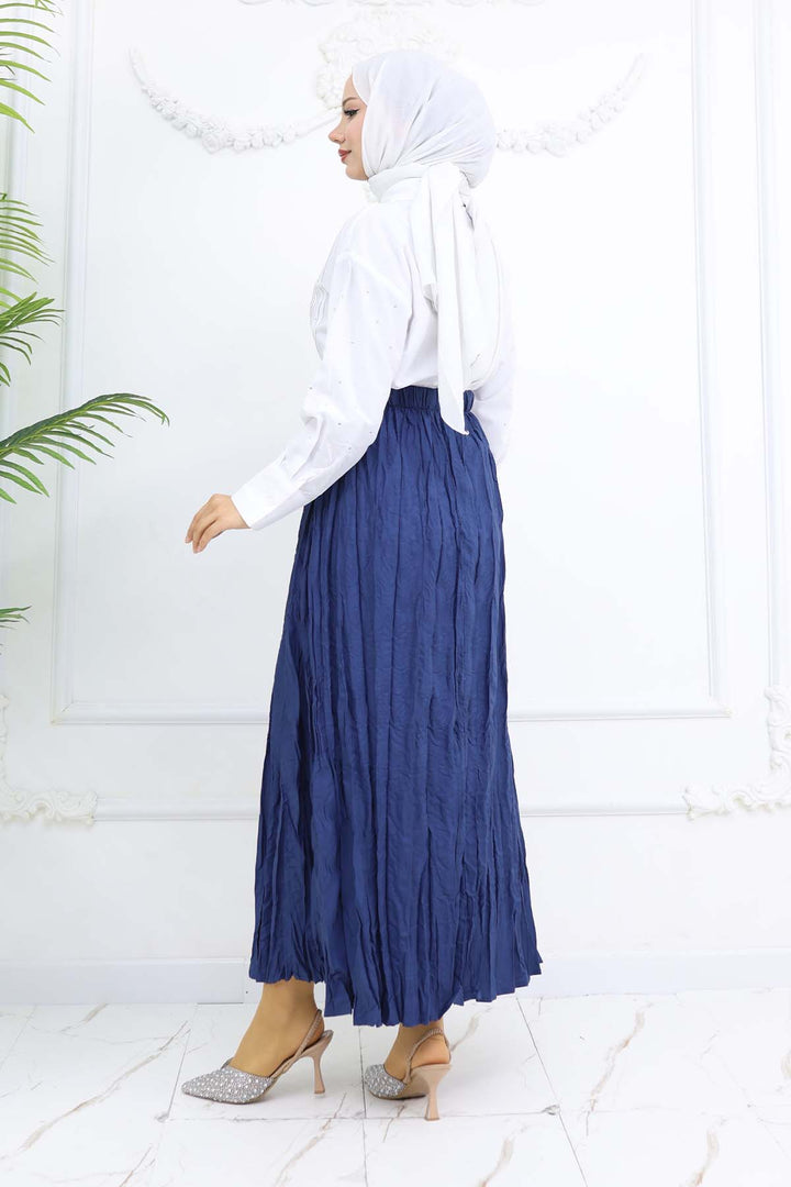 BNG Women Elastic Waist Pleated Skirt Navy Blue 3435 - Lucan