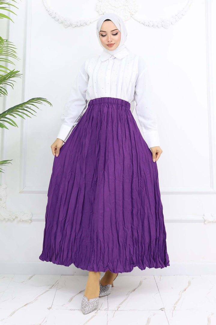 BNG Women Elastic Waist Pleated Skirt Purple 3435 - Rock Hill