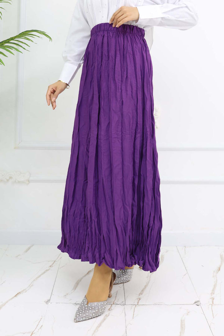 BNG Women Elastic Waist Pleated Skirt Purple 3435 - Roman