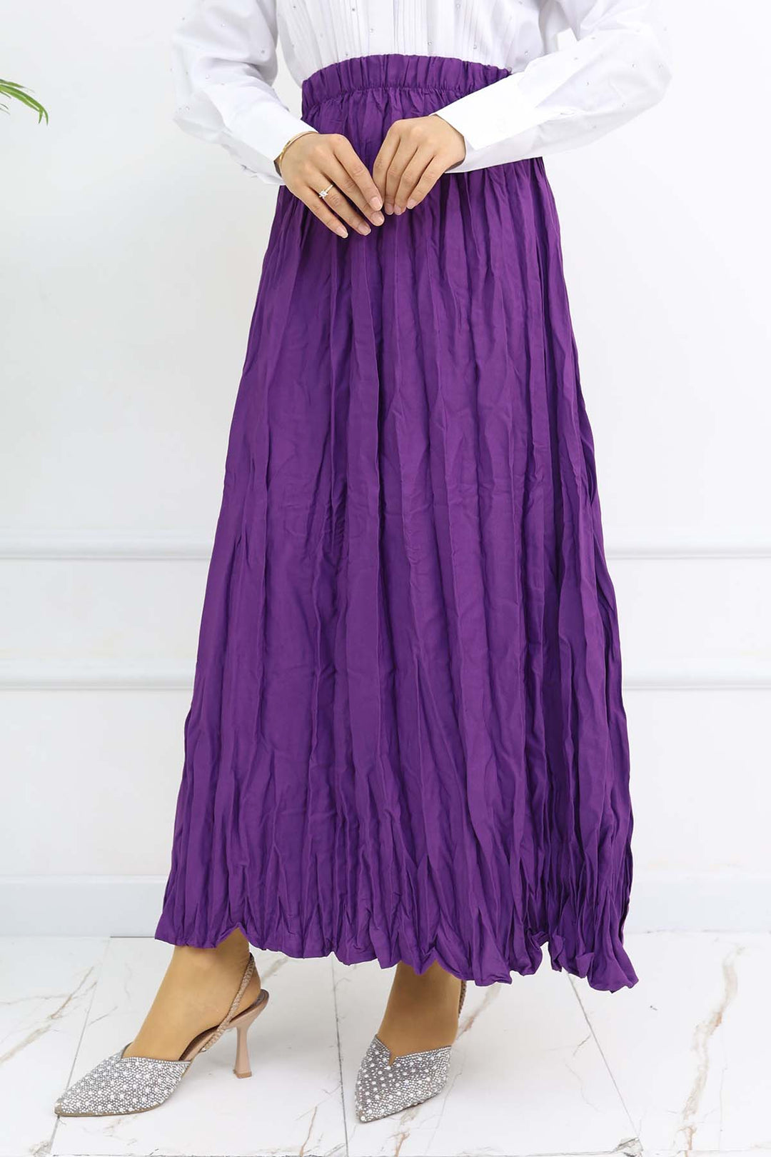 BNG Women Elastic Waist Pleated Skirt Purple 3435 - Roman