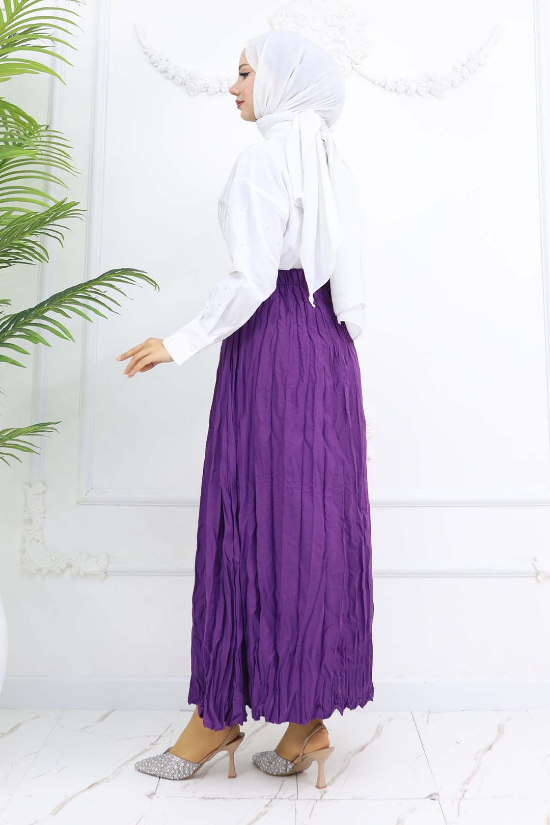 BNG Women Elastic Waist Pleated Skirt Purple 3435 - Rock Hill