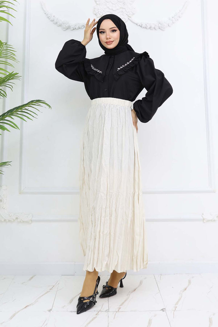 BNG Women Elastic Waist Pleated Skirt Stone Color 3435 - Cagliari