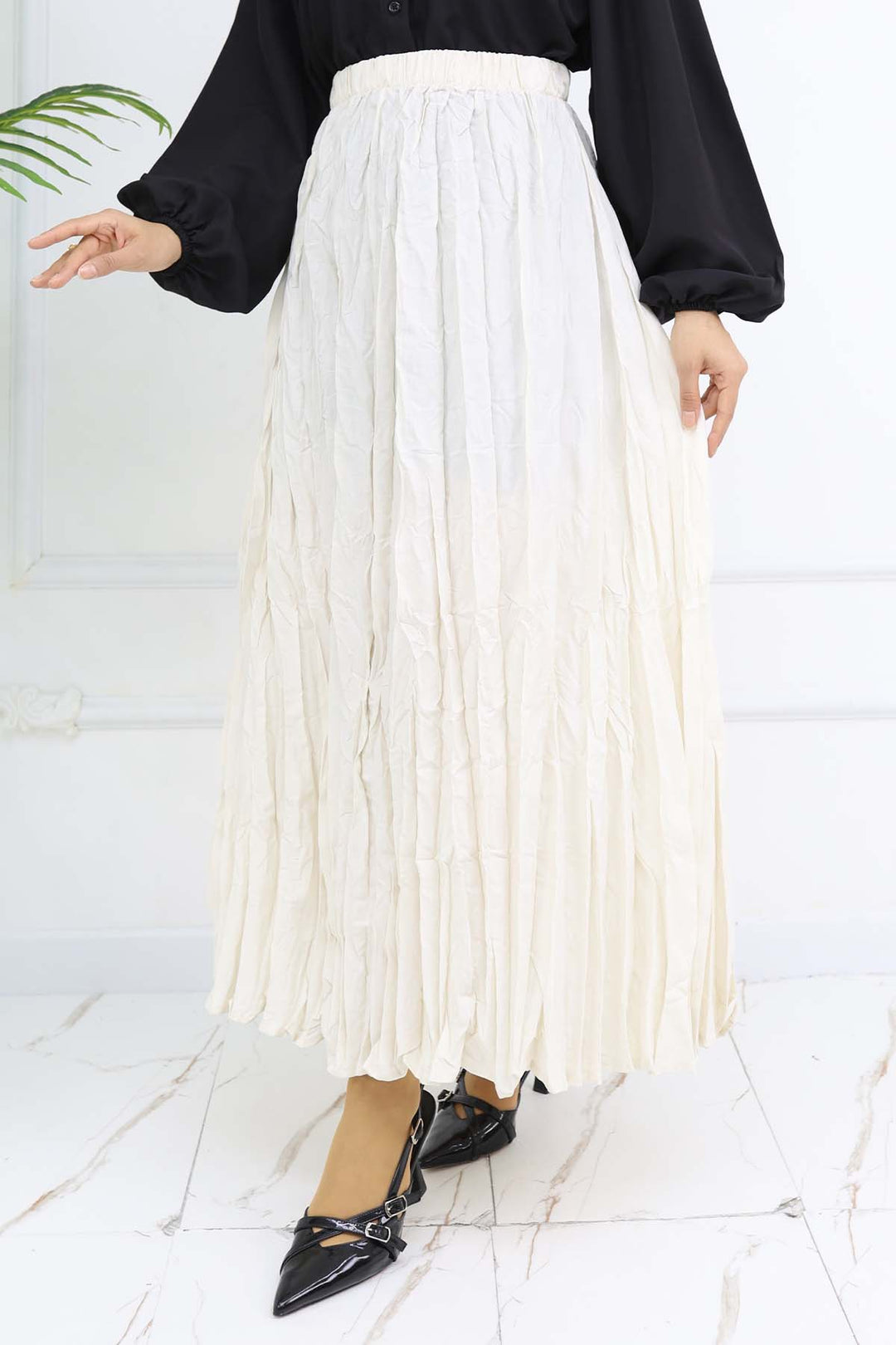 BNG Women Elastic Waist Pleated Skirt Stone Color 3435 - Cagliari