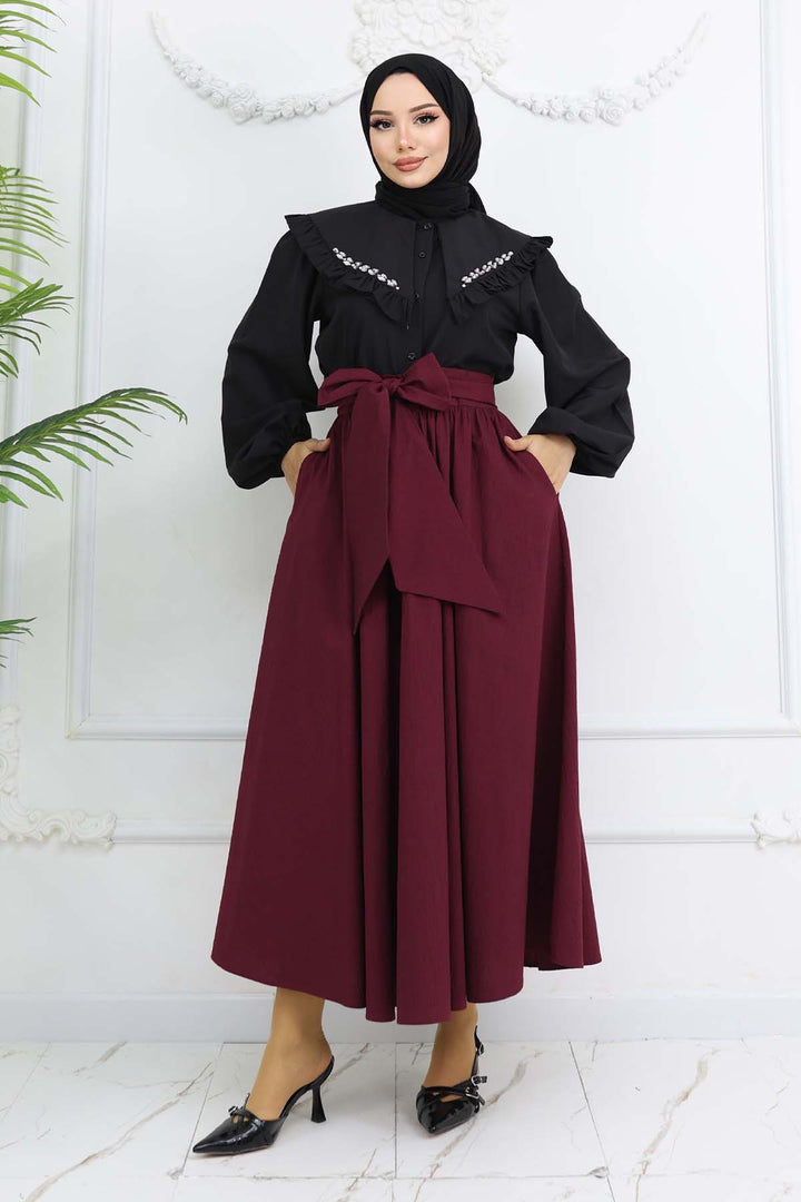 BNG Women Fiyonk Detaylı Kloş Etek Bordo 2197 - Appleton