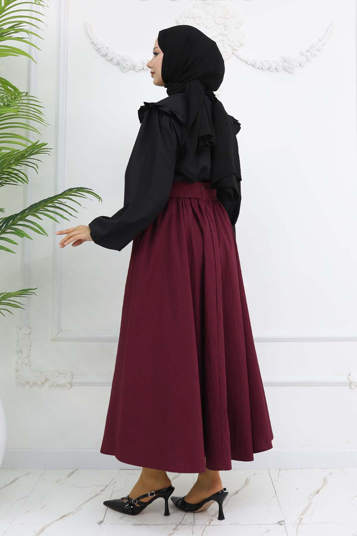 BNG Women Fiyonk Detaylı Kloş Etek Bordo 2197 - Appleton