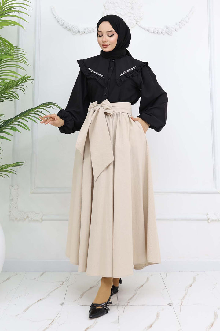 BNG Women Flared Skirt with Bow Detail Stone Color 2197 - Playas de Rosarito