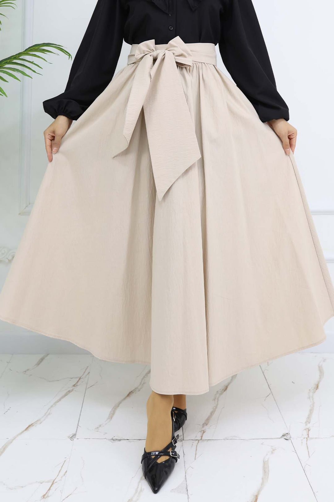 BNG Women Flared Skirt with Bow Detail Stone Color 2197 - Playas de Rosarito
