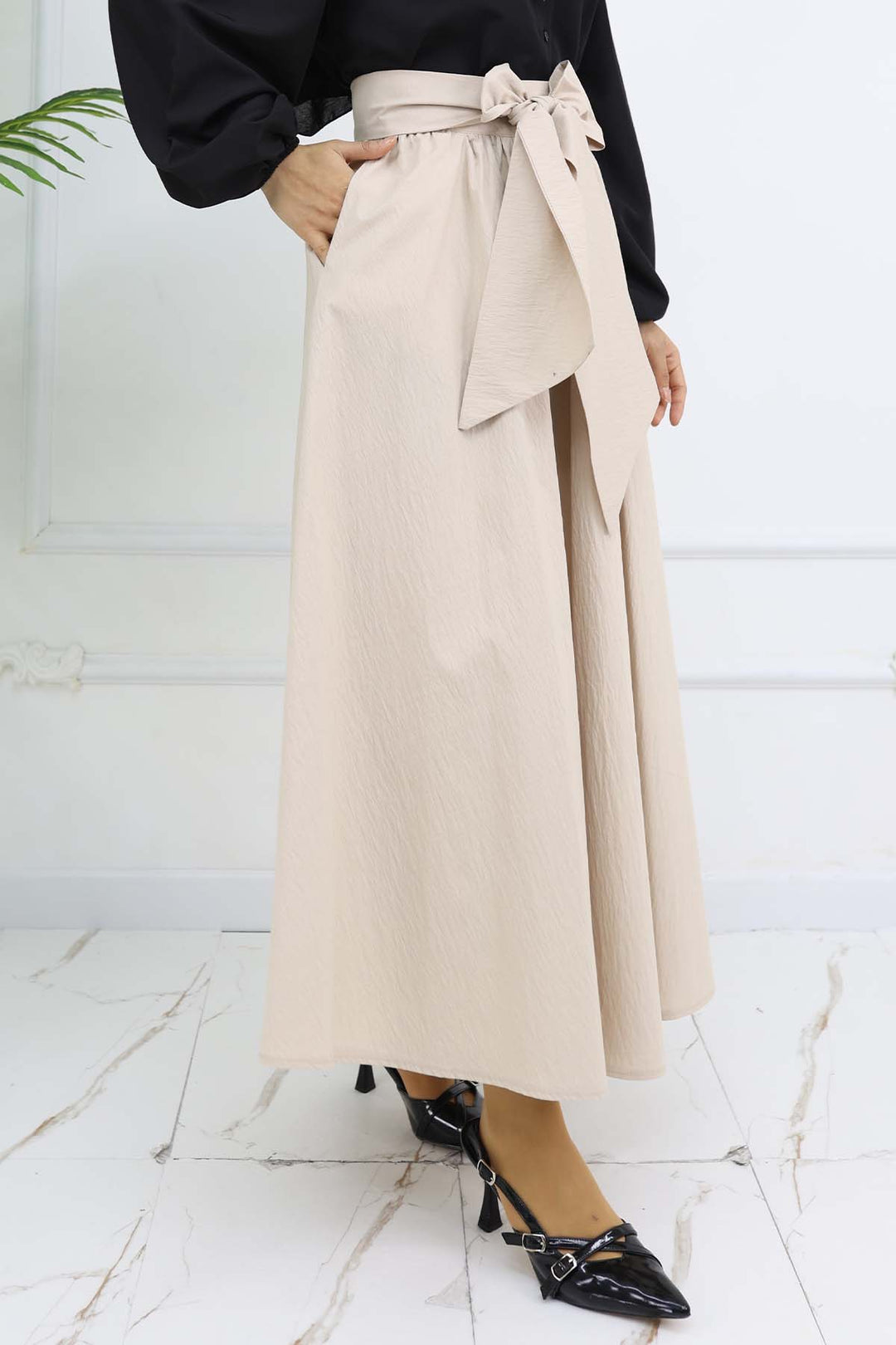 BNG Women Flared Skirt with Bow Detail Stone Color 2197 - Playas de Rosarito