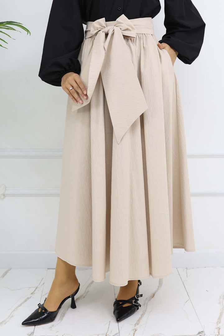 BNG Women Flared Skirt with Bow Detail Stone Color 2197 - Playas de Rosarito