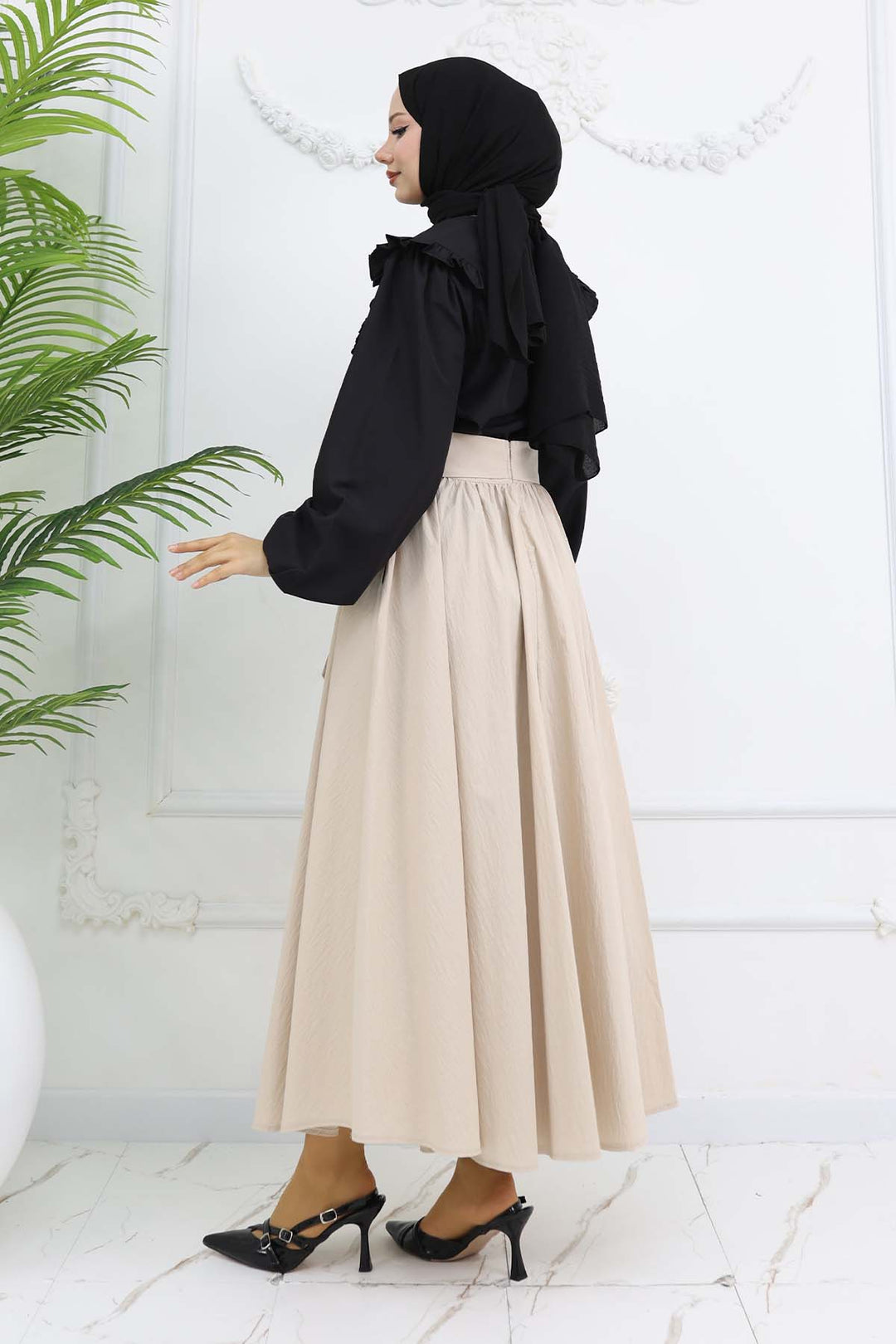 BNG Women Flared Skirt with Bow Detail Stone Color 2197 - Playas de Rosarito