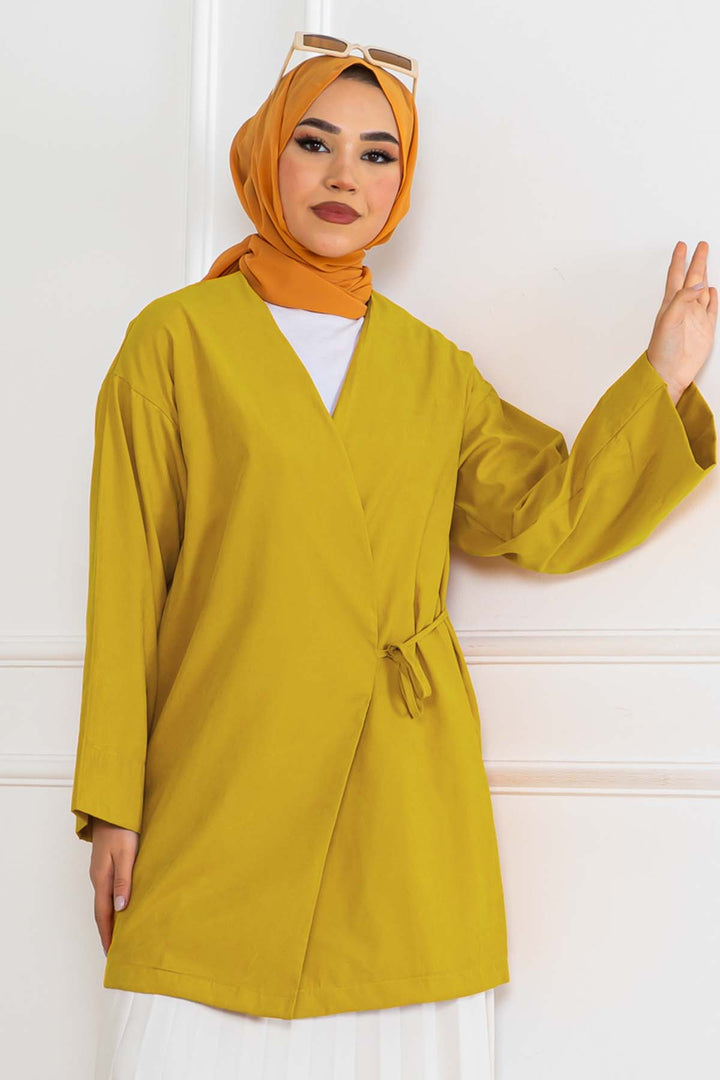 BNG Women Yandan Bağmalı Kimono Hardal 2147 - Cedar City