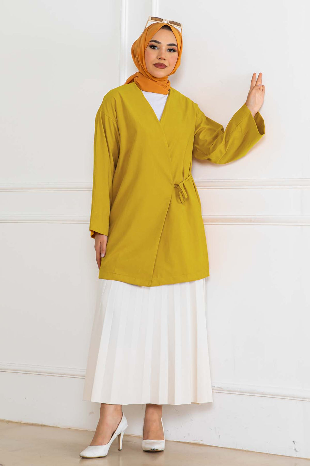 BNG Women Yandan Bağmalı Kimono Hardal 2147 - Cedar City