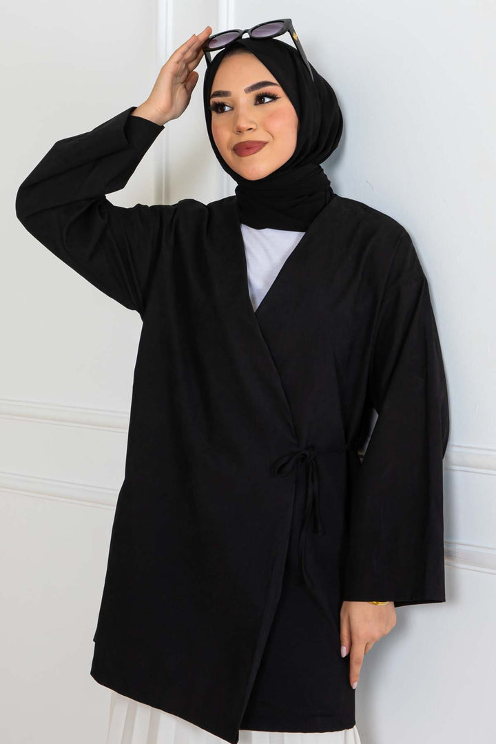 BNG Women Yandan Bağmalı Kimono Siyah 2147 - Coral Gables