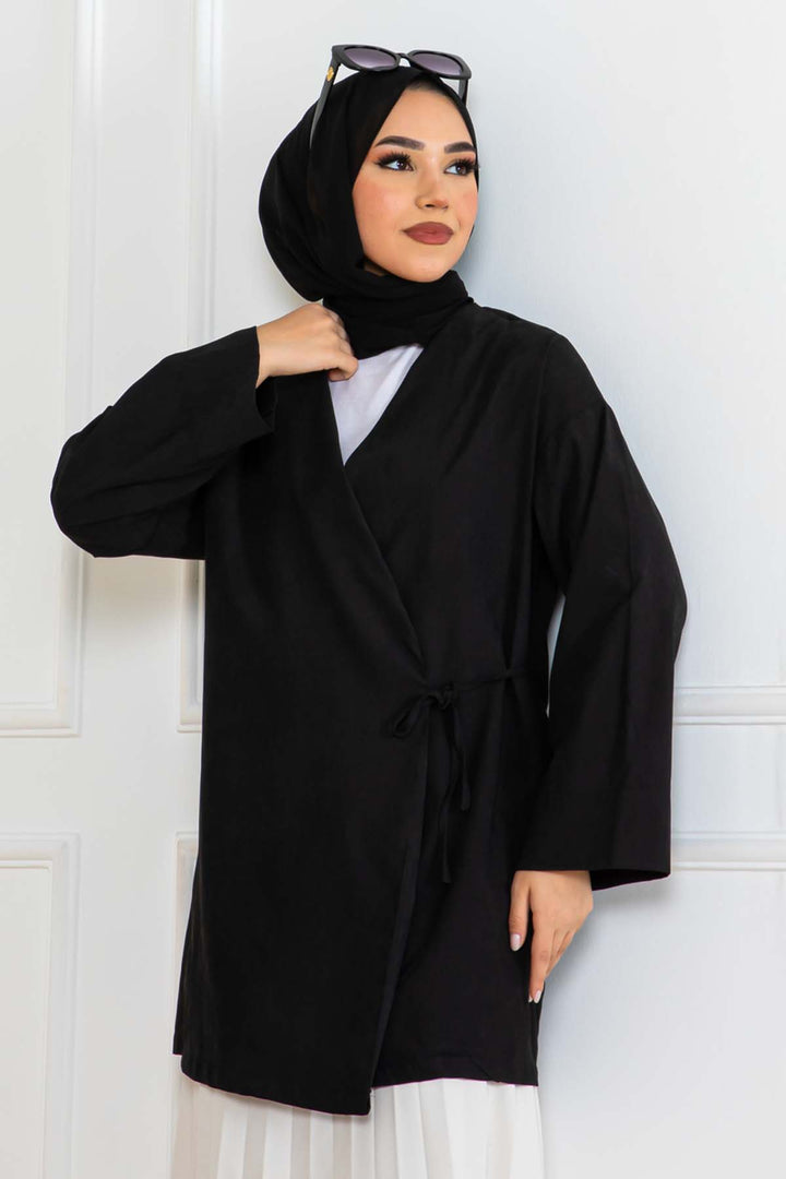 BNG Women Yandan Bağmalı Kimono Siyah 2147 - Coral Gables