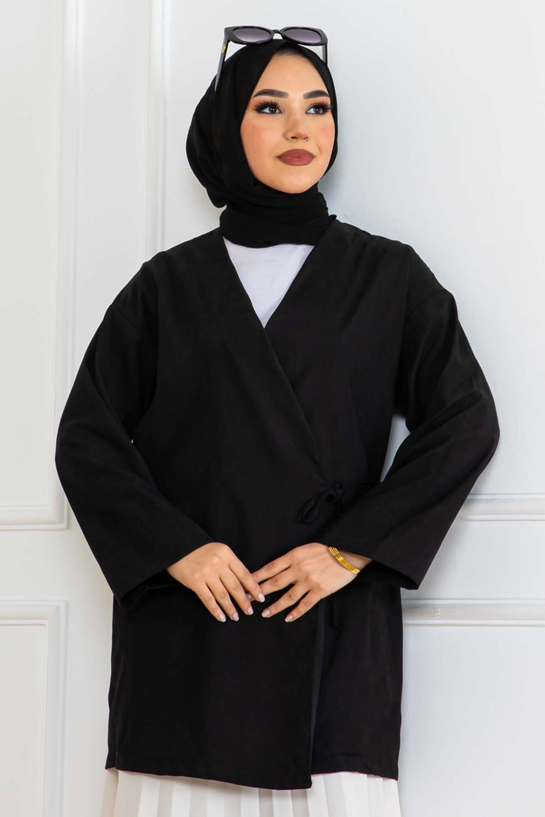 BNG Women Yandan Bağmalı Kimono Siyah 2147 - Coral Gables